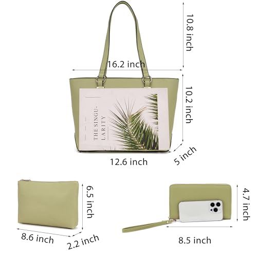 Purses And Wallets Set For Women Work Tote Satchel Handbags Shoulder Bag Top Handle Totes Purse With Matching Wallet - color: A59-3pcs/Set Pinegreen