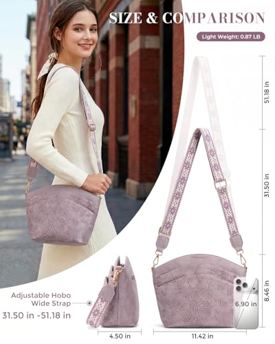 Crossbody Bags For Women, Vegan Leather Crossbody Purses with Boho Strap, Daily Travel Shoulder Handbag - color: Purple