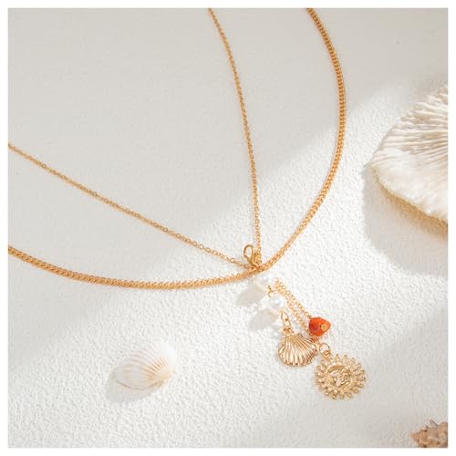 Summer Beach Ocean Pearl Waist Chain,Bikini Seashell Body Chain Jewelry,Pearl Tassel Belly Chain,Festival Rave Starfish Chest Jewelry for Women - color: Gold