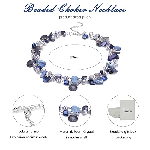 Noessla Layered Beaded Chunky Necklace for Women Boho Two-color Shell Statement Necklace Fashion Collar Costume Jewelry Gifts for Mum - color: 14-Purple