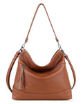 MASINTOR Hobo Crossbody Bags for Women, 2 in 1 Convertible Leather Crossbody Purse Handbags Shoulder Bags with Tassel - color: Brown
