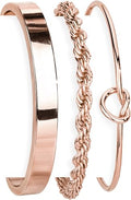925 Sterling Silver Bracelets for Women Stack, Trendy Tennis Bangle Cuff Jewelry Set 14K Gold Plated, Adjustable Bracelet Set for Wrist Essentials, Women Fashion Watch Band Acecessories - style: Bracelet_3pcs(RoseGold Bangle Set)