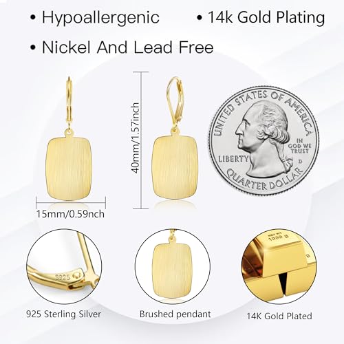 14K Gold Dangle Earrings for Women，Lightweight Circle Disc Coin Geometric Flat Brushed Drop Earrings, Hypoallergenic Leverback Earrings Jewelry - color: B-14K Gold