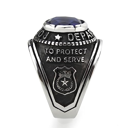 Mia Arte Mens Custom US Vintage Police Officer Shield Ring with Engraved Name | Durable TK316 Stainless Steel | Size 8-14 - color: Silver