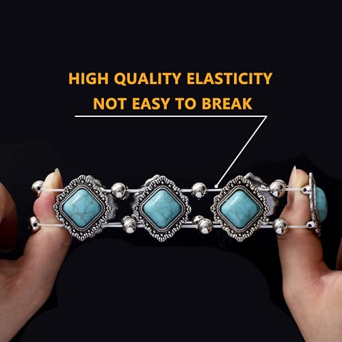 Turquoise Beaded Stretch Bracelets Bohemian Stackable Bracelets Y2K Summer Beach Bracelets Jewelry for Women - color: Silve-A