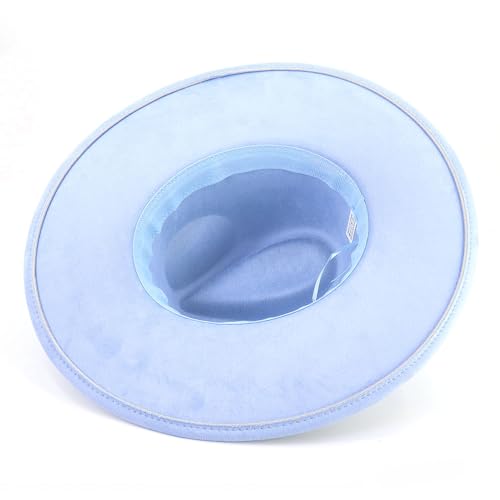 LIDHAY Big Wide Brim Fedora Hats for Women Men Western Suede Hat Panama Hat Outdoor Hats - color: Sky Blue