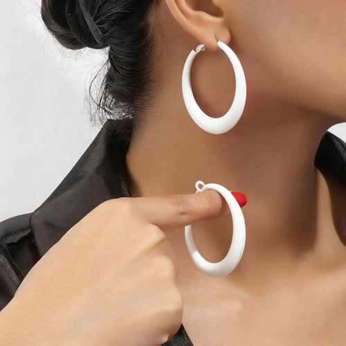 Colorful Large Hoop Earrings for Women Chunky Statement Earrings for Women White Black Red Leopard Hot Pink Earrings Big Hoops Vintage Neon 80s 90s Earrings Chunky Jewelry - style: White