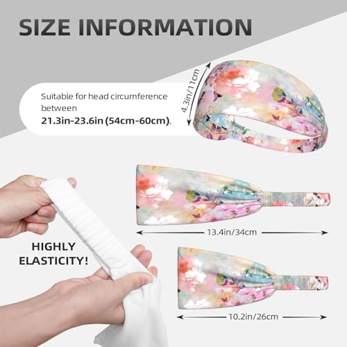 Black and Gold Swirl Liquid Ink Marble Workout Headbands Fashion Sports Sweatbands Yoga Hairbands for Fitness Athletic Non Slip Wicking Headscarf for Men Womens Girls Summer Accessories Elastic Bands - color: Watercolor Pink Flowers Pattern