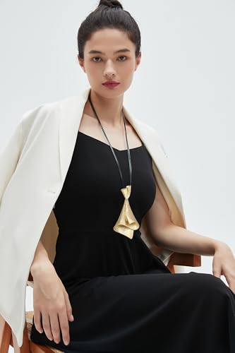 GelConnie Leather Necklace for Women Large Pendant Long Brown Necklace Circle Leather Choker Vintage Sweater Necklace Gold Chunky Boho Necklaces for Women - style: Big Boho Choker Necklace