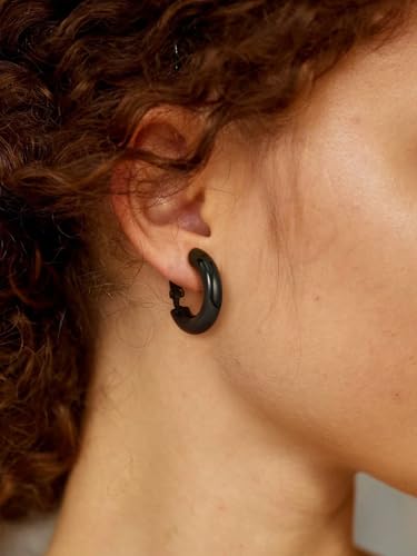 Stainless Steel Chunky Hoop Earrings For Women, Minimalist and Chic, Black/Gold Plated, Round Hoops Earrings Hypoallergenic, Size: 30mm/40mm/60mm/80mm, Come with Box - color: 1. Black, size: 20MM