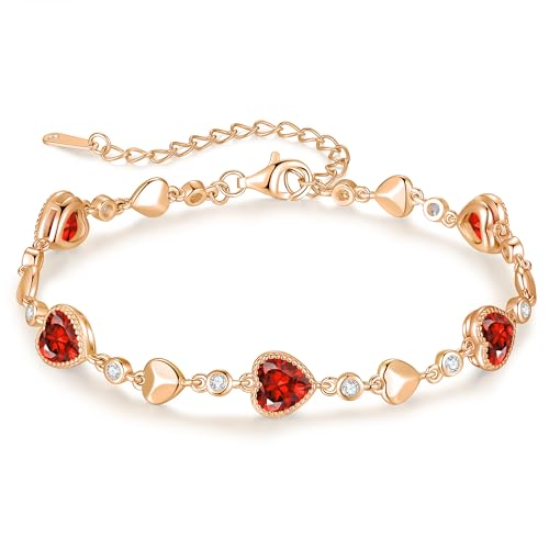 925 Sterling Silver Birthstone Heart Bracelet Jewelry Gift for Women | Rose Gold Plated Bracelets,Hypoallergenic,Adjustable Chain Personalized Anniversary Christmas Jewelry Gift for Mom Wife - color: Rose Gold-01-Jan & 07-Jul