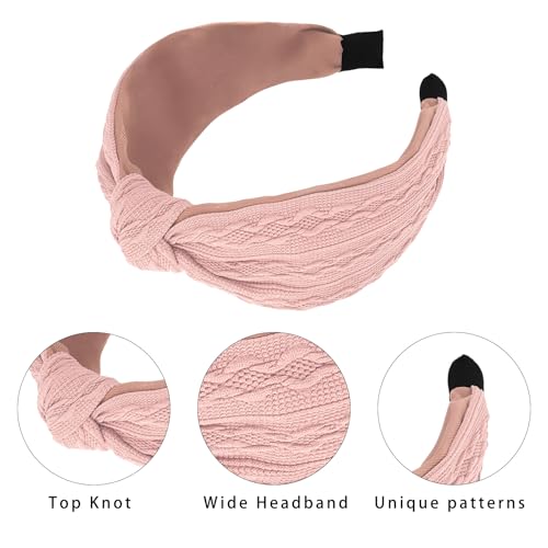 Ondder Top Knot Headband for Women Pink Fabric Non Slip Fashion Wide Knotted Headbands Hair Accessories for Women Girls - color: Pink