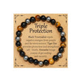 Gnamy Healing Crystal Bracelet for Women, Natural Stone Beaded Healing Crystal Bracelet Triple Protection Stress Relief Beads Jewelry Birthday Gifts Jewelry for Her - style: Triple Protection