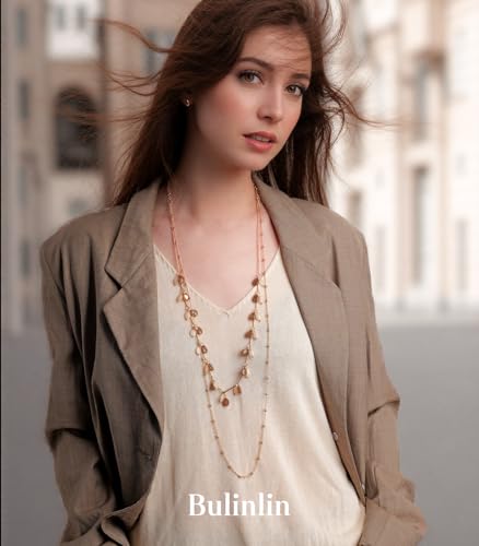 BULINLIN Layered Long Necklaces for Women Long Beaded Chain Necklace CostumeJewelry Mothers Day Gifts for Mom - color: Camel