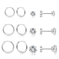 Dainty 6 Pairs Surgical Steel Earrings Sets for Multiple Piercing, Lightweight 14K Gold Plated Small Huggie Hoop Earrings, Flat Back Tiny Ball CZ Stud Earrings for Cartilage, Helix, Lobe, Hypoallergenic - style: Silver- Huggie Hoops and CZ Studs