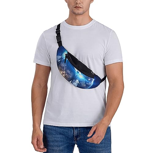 Space Cat Fashion Casual Fanny Pack Waist Bag Men Women Adjustable Belt Waist Bag For Travel Hiking Cycling Running Festival Carnival - color: Black10
