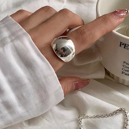 Adjustable 925 Sterling Silver Rings Handmade Wide Silver Ring Boho Thumb Band Statement Rings for Women - color: Pattern 3