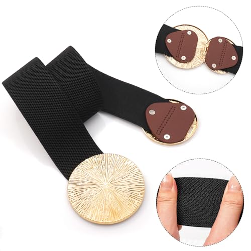 Women Wide Stretchy Waist Belts Elastic Cinch Belt for Dresses - color: Black Band Gold Buckle, size: Fit Waist 30"-32"