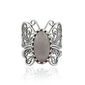Filigranist Sterling Silver Filigree Art Butterfly Women Cocktail Ring with Gemstones - color: Gray Moonstone