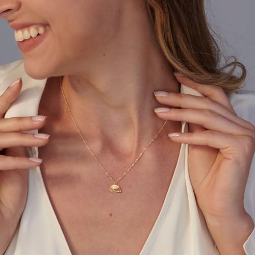 VRIUA Gold Necklace for Women - 14K Gold Plated Dainty Italian Horn Star of David Butterfly Bow Sun Lotus Volleyball Baseball Cowboy Boots Necklace Jewelry Everyday for Women - style: Rainbow