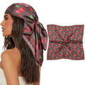 AWAYTR 27.5” Square Satin Head Scarf Hair Scarf for Women's Hair Silk Bandana for Women Silk Head Wrap for Sleeping - color: Brown+cherry