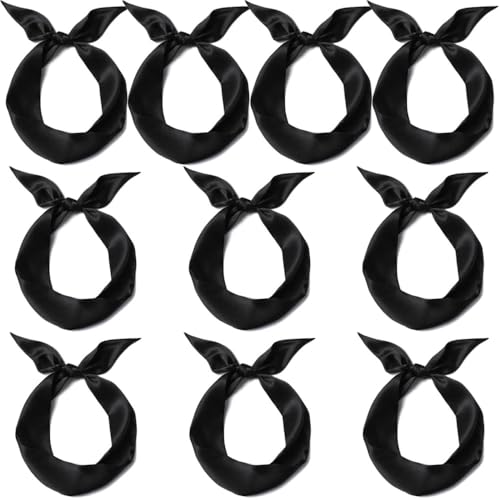 10 Pcs Long Thin Small Skinny Scarf Satin Neck Tie Ribbon Choker for Women Girls - color: Black