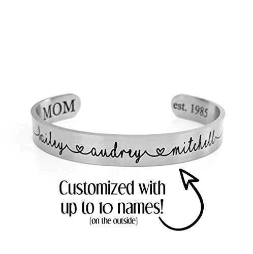 Personalized Name Bracelet for Women – Custom Engraved Stainless Steel Bracelet for Mom, Grandma, Sister or Friend – Double-Sided Engraving – Silver, Gold, or Rose Gold Keepsake Gift