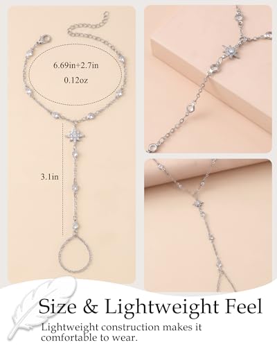 Silver Gold Ring Hand Chain Bracelet for Women non Tarnish Star Dainty Bracelets Hand Chain Ring Stackable Chains Bracelet - color: silver1