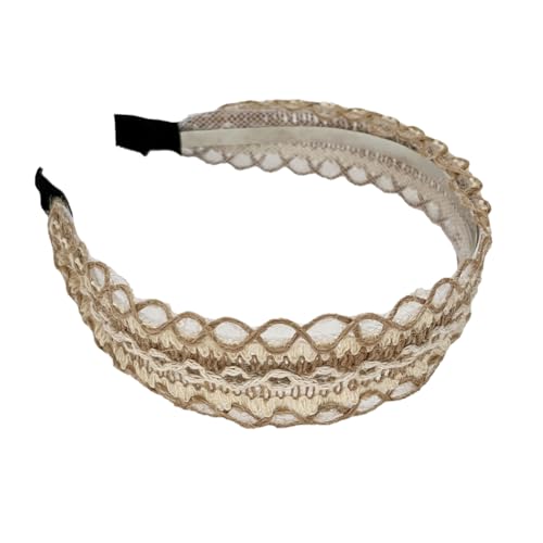 Bohemian Headband for Women-Floral Embroidered Headwrap with Lace Trim Vintage Cute Hair Band for Daily Boho Chic Style (13-Beige, One Size) - color: 13-Beige