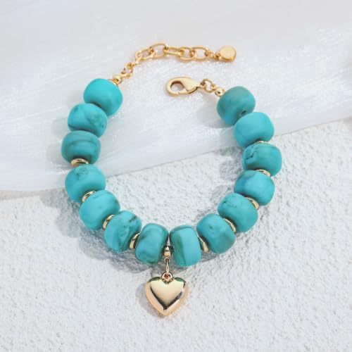 Chunky Beaded Bracelets for Women Boho Multicolor Acrylic Resin Beads Bracelet Adjustable Statement Bracelet Summer Beaded Jewelry - color: Heart beads bracelet-turquoise