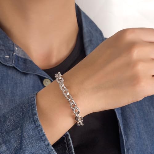 Dankadi 925 Sterling Silver Classic Round Cable Wire Link Bracelet Women Cuban Curb Oval Belcher Link Chain 5.9 to 9 in For Men 24k Gold Plated Cuff Jewelry Gift - color: 8.5MM Silver, size: 8 inch