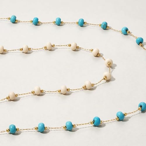 KissYan Long Necklaces for Women, 14K Gold Plated Beaded Gemstone Turquoise Boho Layered Choker, Natural Stone Handmade Sweater Fashion Jewelry Gifts - style: Turquoise