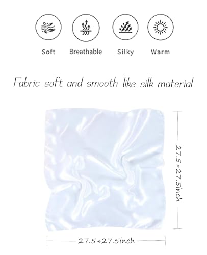 Hioyiwse Satin Square Scarf for Women Solid Color Emulation Silk Handkerchief Hair Ribbon Headband Handbag Purse - color: D2-white(23.6*23.6inch)