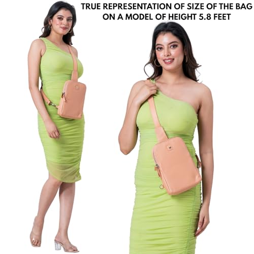 Leather Sling Bag for Women Genuine Crossbody Purse Small Trendy Cross Over Chest with Phone and Credit Card Slots (Peach Nappa) - color: Peach Nappa