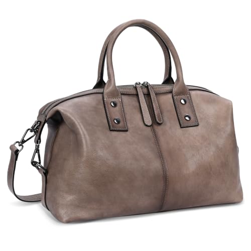 Iswee Genuine Leather Satchel Tote Bag Top Handle Handbag Designer Shoulder Bag Large Capacity Cross Body Bag - color: Light Grey
