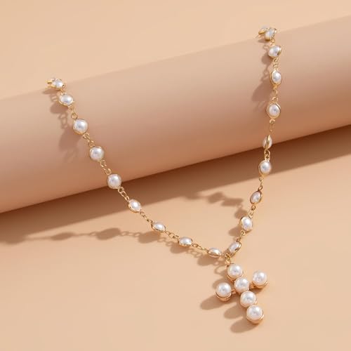 Chunky Cross Necklace for Women Chunky Gold Necklace Statement Cross Pendant Vintage Toggle Clasp Necklace Jewelry for Women - color: H1:Gold Cross Necklace
