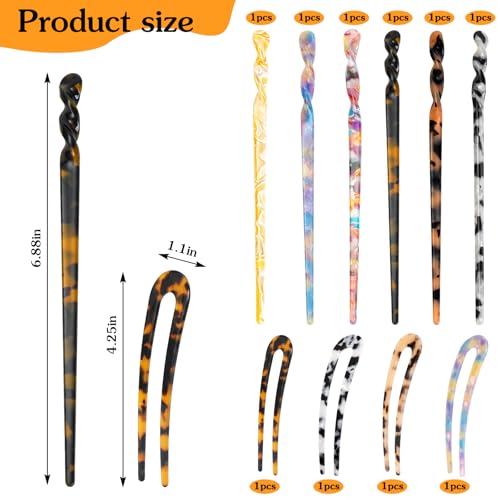 10Pcs Hair Sticks, Acetate Vintage Hair Chopsticks for Women, 6 PCS Hair Chopsticks and 4 PCS U Shaped Hair Forks