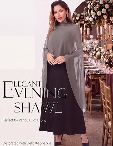 Shawls and Wraps for Evening Dresses Sheer Chiffon Women Elegant Soft Silky Sparkly Wedding Bridal Scarf - color: Drak Grey B