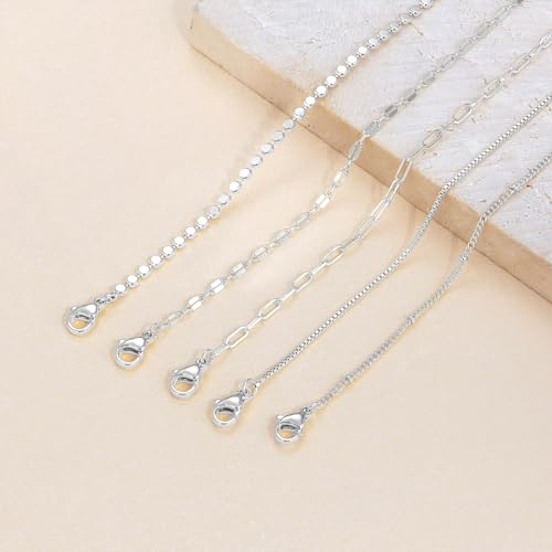 DEARMAY 14K Gold Plated Ankle Bracelets for Women Waterproof - Dainty 6Pcs Anklets Layered Cuban Link Chain Herringbone Cute Anklets Set Pack Summer Beach Jewelry Gift for Women Teen - color: Silver Anklet C
