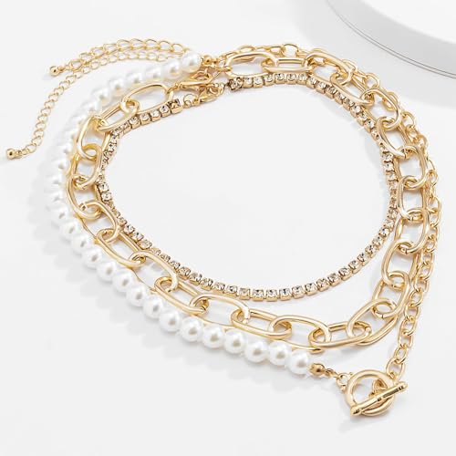 Gold Stack Necklace Chunky Necklaces for Women Trendy Coin Pendant Long Necklaces Western Jewelry for Women Cowgirl Cowboy Chic Country Outfit Boho Accessories Birthday Jewelry Gifts - color: C Gold Pearl Choker Necklaces Set