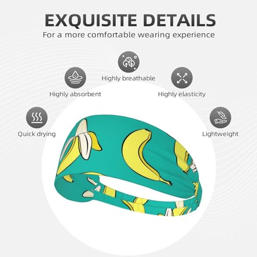Black and Gold Swirl Liquid Ink Marble Workout Headbands Fashion Sports Sweatbands Yoga Hairbands for Fitness Athletic Non Slip Wicking Headscarf for Men Womens Girls Summer Accessories Elastic Bands - color: Bananas On Green