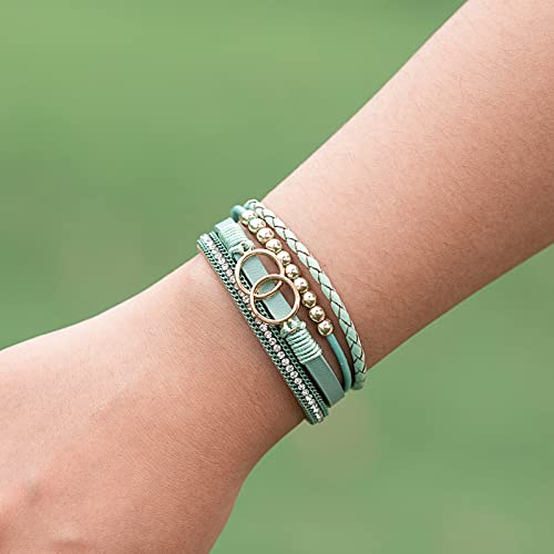 FANCY SHINY Boho Leather Wrap Bracelet Stackable Infinity Chunky Cuff Bracelets Western Hippie Outfits Jewelry Valentine Gifts for Women - color: Avocado