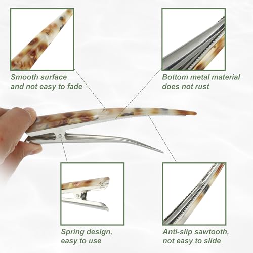 VOCOSTE 2 Pcs Long Metal Duckbill Hair Clips - Large Crocodile Clips for Thick & Thin Hair, 5.31"x0.83"x1.18", Coffee, Light Coffee