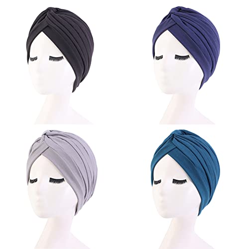 beauty YFJH Women's Cotton Turban Head Wrap Cancer Chemo Beanies Cap Headwear Cap Bonnet Hair Loss Hat - color: Black/Navy/Gray/Teal