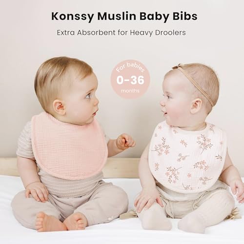 Konssy Muslin Baby Bibs 8 Pack Baby Bandana Drool Bibs Cotton for Unisex Boys and Girls, Soft Absorbent Set for Teething and Drooling - color: Mauve