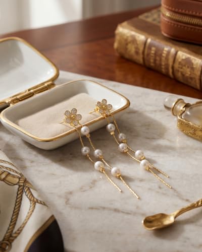 MUMREUES Gold Earrings for Women Trendy 14k Gold Plated Cubic Zirconia Flower Dangle Earrings Hypoallergenic Dainty Pearl Drop Chain Earrings Jewelry Gifts for Her - color: Flower & Gold