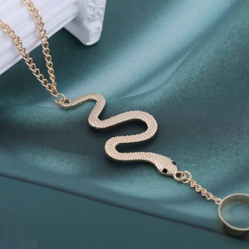 Punk Snake Bracelet Hand Chain Gold Snake Finger Ring Bracelet Serpent Slave Chain Hand Harness Hallowen Medusa Costume Jewelry for Women - color: Gold