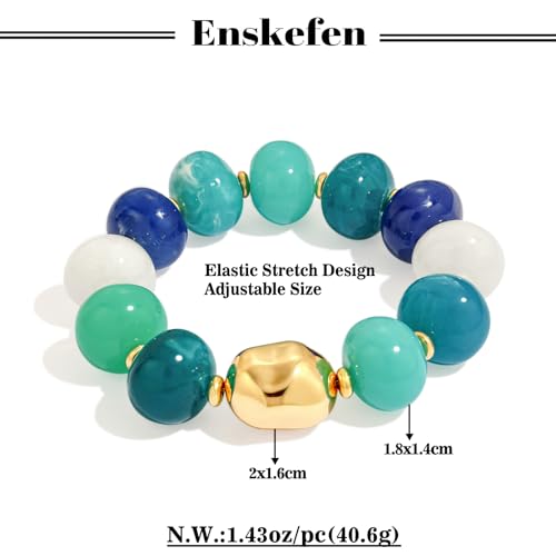 Multicolor Chunky Beaded Bracelet for Women Bold Acrylic Resin Stretch Bracelet Summer Beach Statement Bracelets Trendy Elastic Bangle Jewelry - color: Chunky bead bracelet-multi blue
