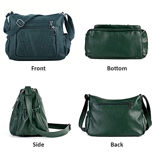 ELDA Crossbody Bags For Women Pocketbooks Soft PU Leather Purses and Handbags Multi Pocket Shoulder Bag - color: Dark Green