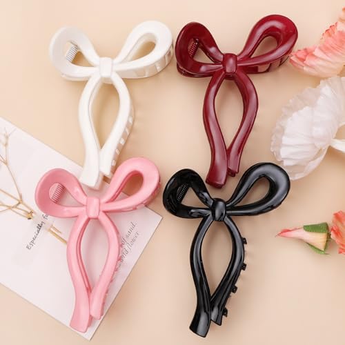 4 Pcs Bow Hair Clips Elegant Hair Claw Butterfly Hair Accessories for Girls Nonslip Butterfly Clips Hair Styling Accessories for Women - color: 4 Pcs-Glossy Style(Black,Pink,Burgundy,White)